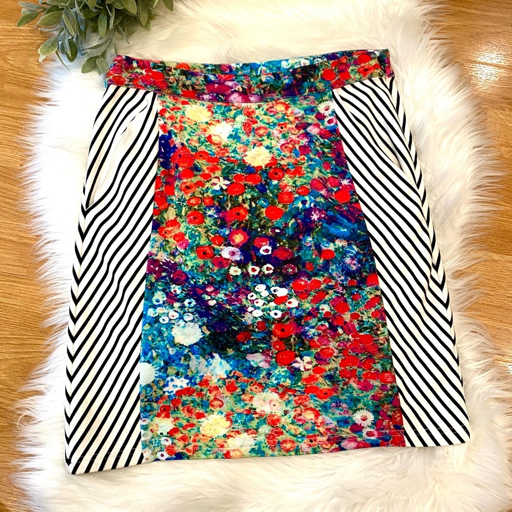 Anthropologie Tabitha Meadow Floral Stripe Skirt | Sz 0